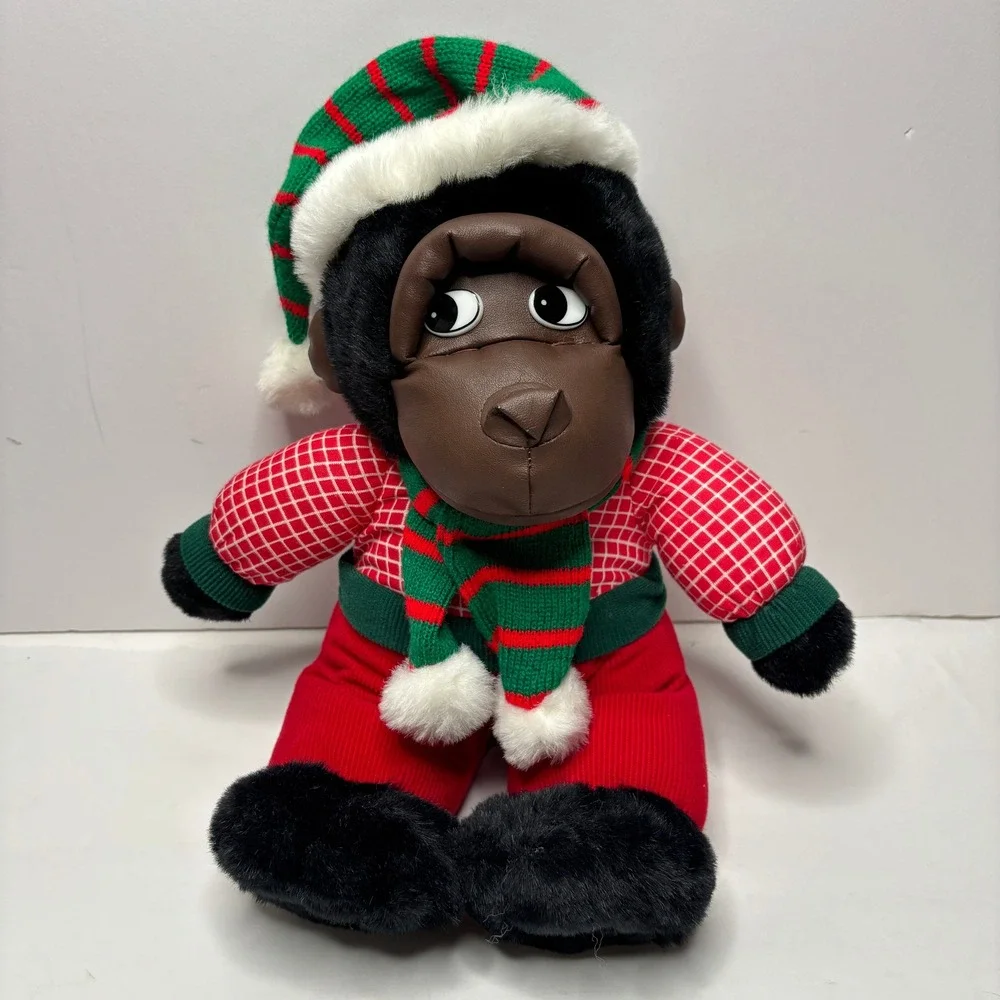 Vintage‎ TB Trading Co Christmas Gorilla Plush Toy Monkey Riller Red Green Hat
